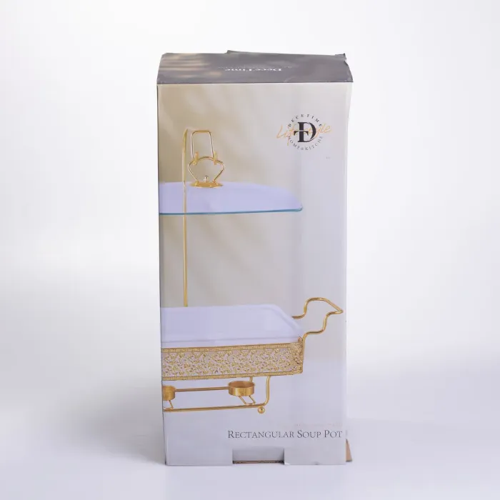Мармітниця настільна порцелянова 3.5 літра марміт прямокутний на підставці Білий із золотом YL-77 (YL-77) - зображення 6