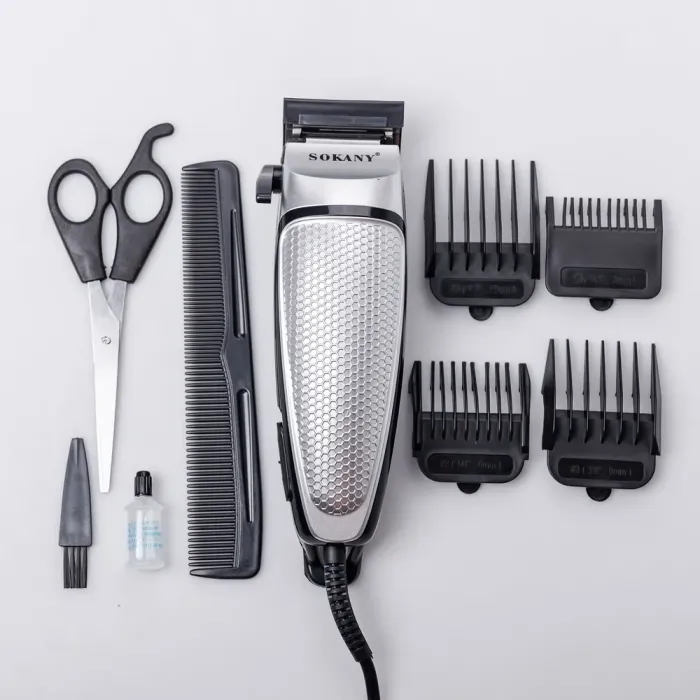 Машинка для стрижки волос электрическая 10 Вт универсальная 4 насадки Серебристая Sokany (SK-4643) - изображение 5