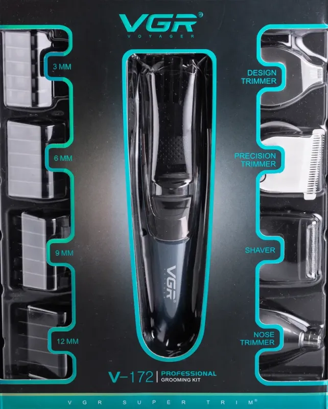 Машинка тример для стрижки 4в1 з насадками Синій VGR V-172 (HP-V-172) - изображение 10