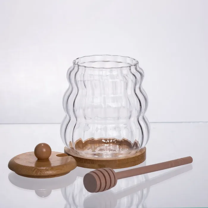 Медовниця скляна з кришкою та ложкою 320 (мл) медовниця баночка для зберігання меду 64486-9 (64486-9) - зображення 3