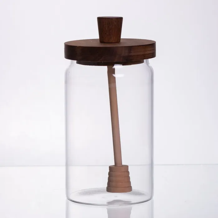 Медовниця скляна з кришкою та ложкою 900 (мл) медовниця баночка для зберігання меду 64486-3 (64486-3) - зображення 1