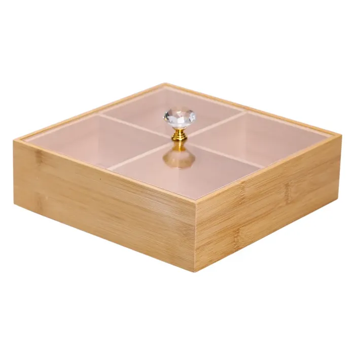 Менажниця дерев'яна на 4 секції з кришкою для закусок 22×22×8 (см) квадратна HB-40-2 (HB-40-2) - изображение 1