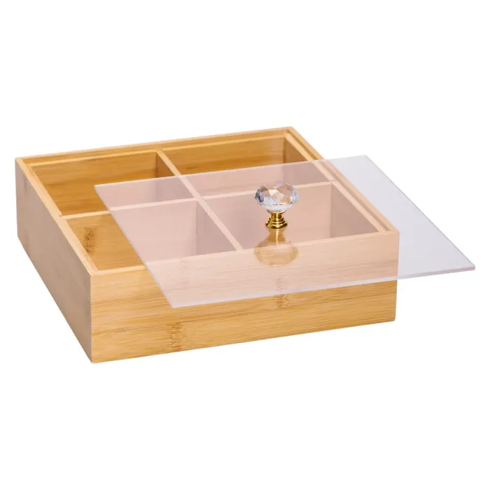 Менажниця дерев'яна на 4 секції з кришкою для закусок 22×22×8 (см) квадратна HB-40-2 (HB-40-2) - изображение 2