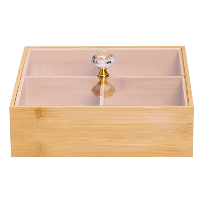 Менажниця дерев'яна на 4 секції з кришкою для закусок 22×22×8 (см) квадратна HB-40-2 (HB-40-2) - изображение 4