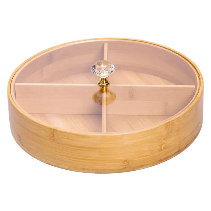 Менужниця дерев'яна на 4 секції з кришкою для закусок Ø25 (см) кругла HB-40-3 (HB-40-3) - изображение 1