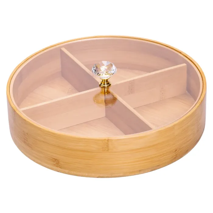 Менужниця дерев'яна на 4 секції з кришкою для закусок Ø25 (см) кругла HB-40-3 (HB-40-3) - изображение 2