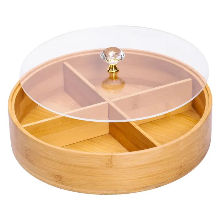 Менужниця дерев'яна на 4 секції з кришкою для закусок Ø25 (см) кругла HB-40-3 (HB-40-3) - изображение 4