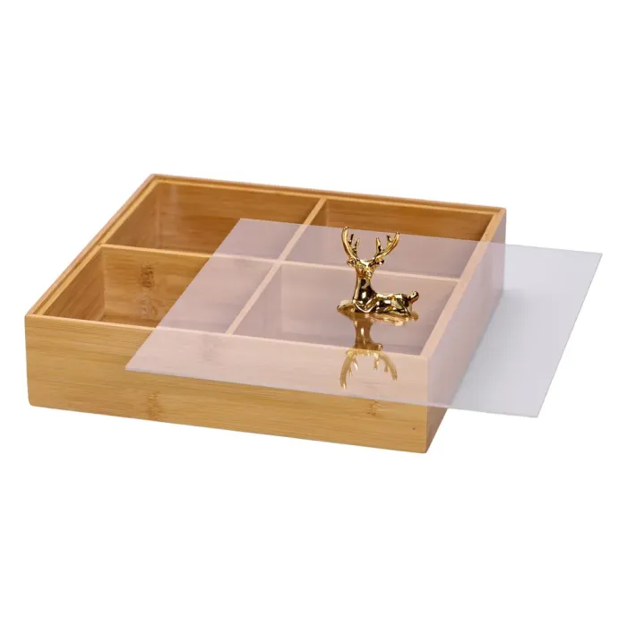 Менажниця дерев'яна на 4 секції з кришкою квадратна HB-40-1 (HB-40-1) - изображение 1