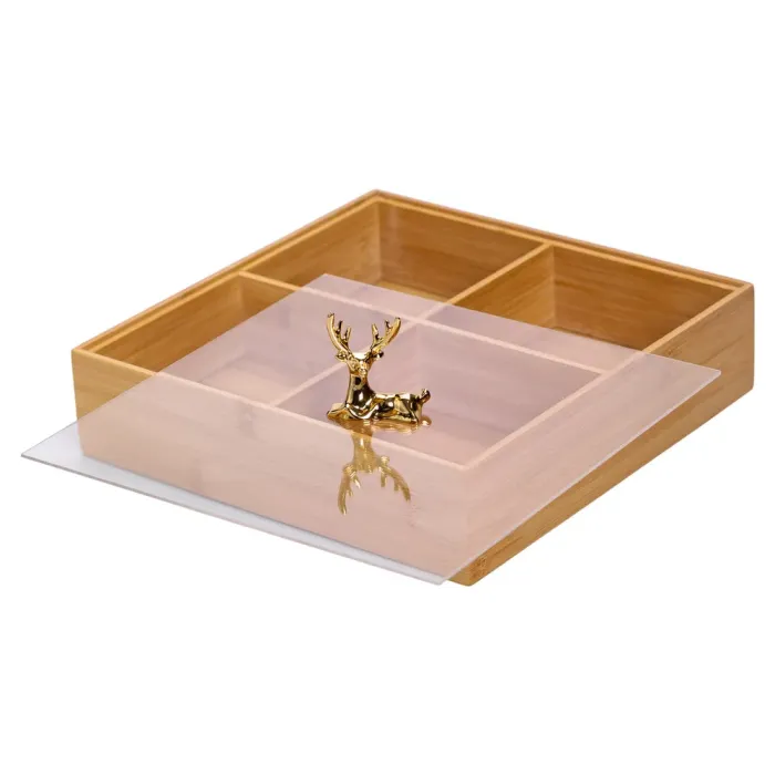 Менажниця дерев'яна на 4 секції з кришкою квадратна HB-40-1 (HB-40-1) - изображение 2