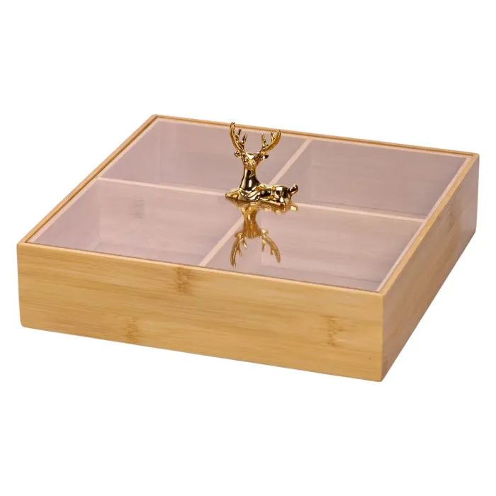 Менажниця дерев'яна на 4 секції з кришкою квадратна HB-40-1 (HB-40-1) - изображение 3