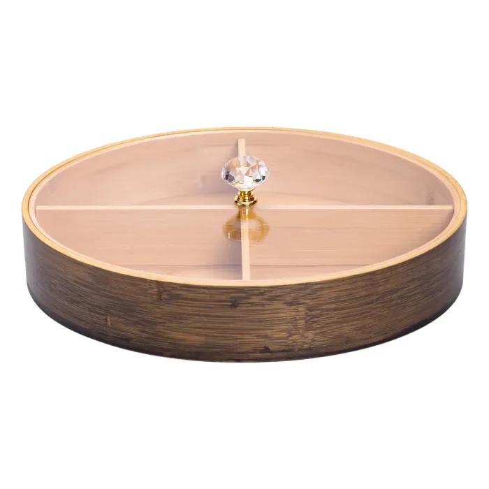 Менажниця дерев'яна на 4 секції зі скляною кришкою для закусок овальна HB-40-8 (HB-40-8) - изображение 4