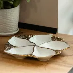 Менажниця для закусок на 5 секцій кругла керамічна Ø 35 см біла с золотом (HP1006GL)