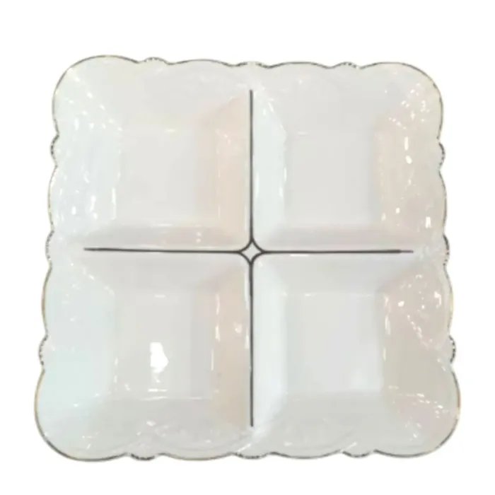 Менажниця порцелянова на 4 секції для закусок 25×25×4 см тарілка менажниця квадратна для сервірування Біла 120-YH-HG015 (120-YH-HG015) - зображення 1