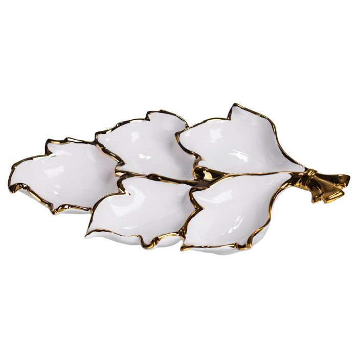 Менажниця порцелянова на 5 секцій для закусок 37.5×22.5×5 (см) тарілка менажниця Білий із золотом ZBSY-15.5 (ZBSY-15.5) - изображение 1