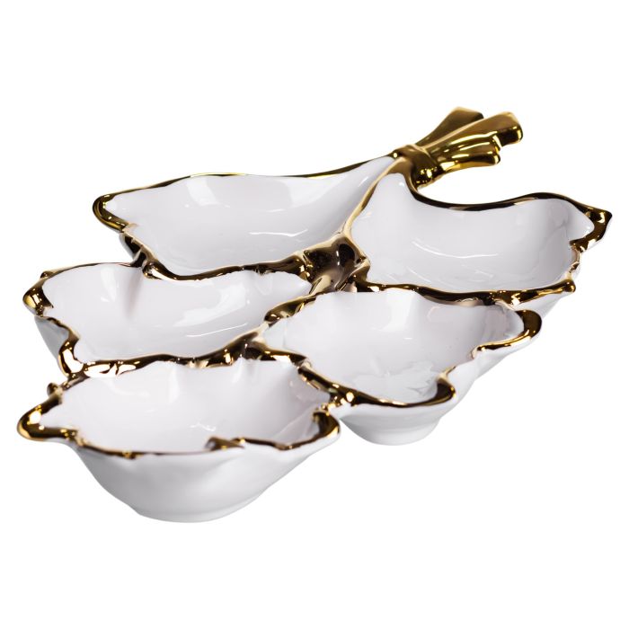 Менажниця порцелянова на 5 секцій для закусок 37.5×22.5×5 (см) тарілка менажниця Білий із золотом ZBSY-15.5 (ZBSY-15.5) - изображение 2