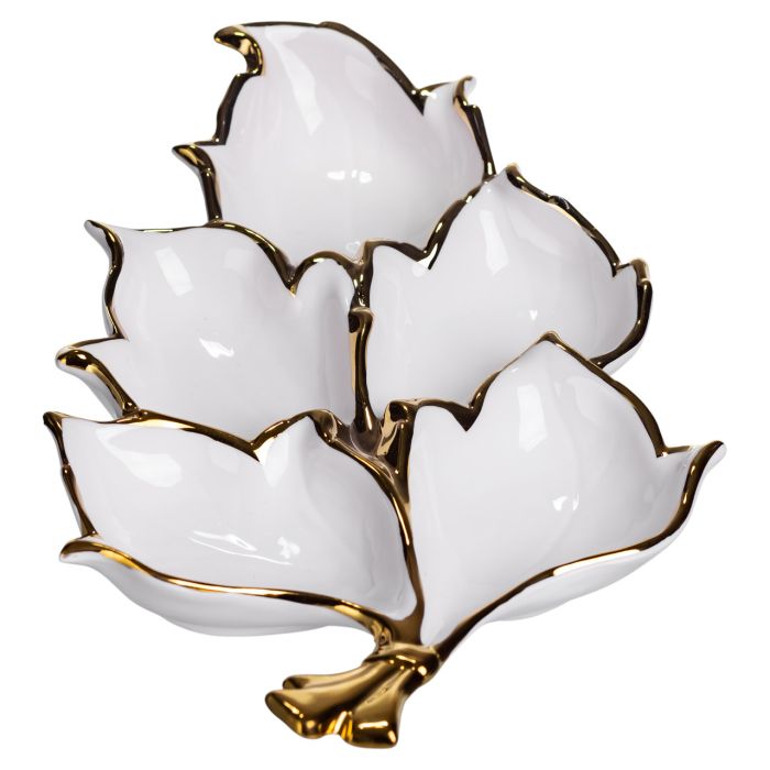 Менажниця порцелянова на 5 секцій для закусок 37.5×22.5×5 (см) тарілка менажниця Білий із золотом ZBSY-15.5 (ZBSY-15.5) - изображение 4