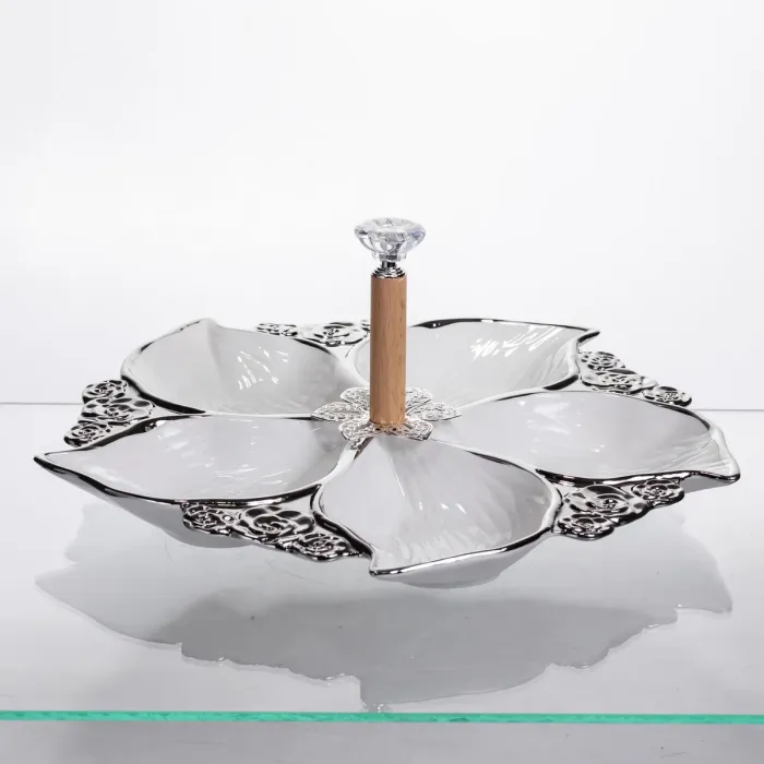 Менажниця порцелянова на 5 секцій для закусок тарілка менажниця 30×30×13 (см) Білий з сріблом 918-44S (918-44S) - зображення 3