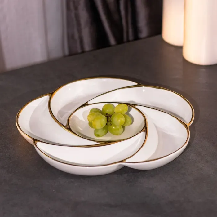 керамическая круглая 28 см тарелка для закусок на 6 секций (HP1005) - изображение 1