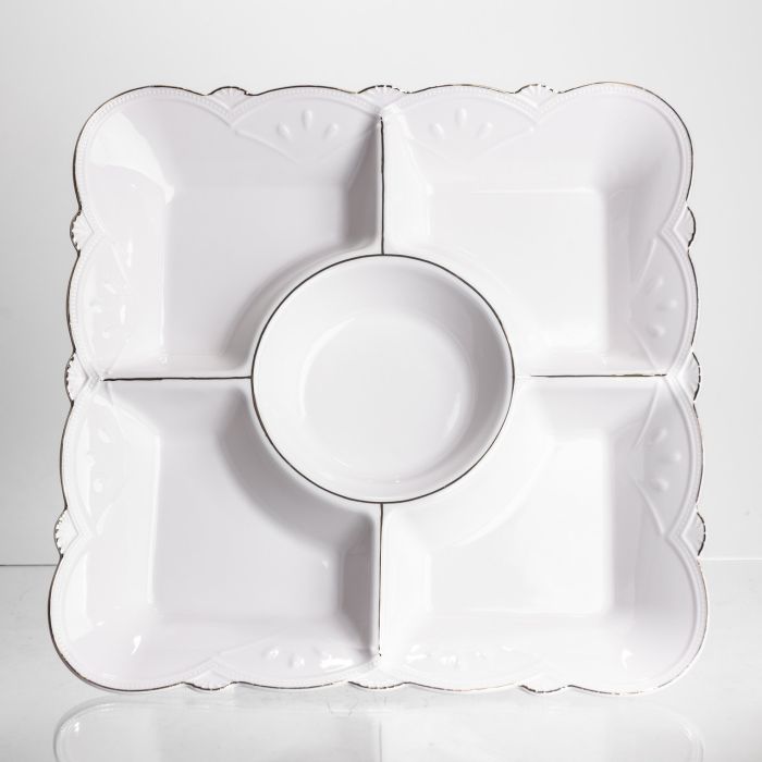 Менажниця на ніжці White Square 31.5*31.5 см порцелянова на 5 секцій Yiwu 120-YH-HG058 (120-YH-HG058) - изображение 4