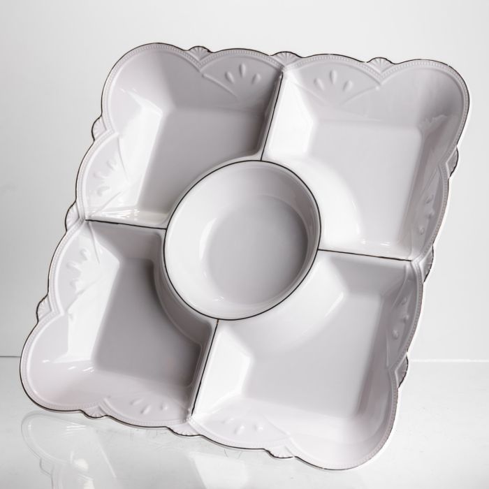 Менажниця на ніжці White Square 31.5*31.5 см порцелянова на 5 секцій Yiwu 120-YH-HG058 (120-YH-HG058) - изображение 5