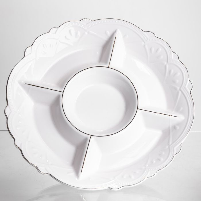 Менажниця на ніжці White Square 31.5 см порцелянова на 5 секцій кругла Yiwu 120-YH-HG059 (120-YH-HG059) - изображение 3