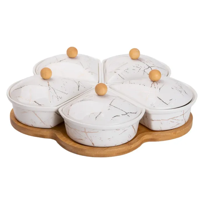 Менажниця керамічна на підставці, що обертається, 5 секцій біла HP-1217 (HP-1217) - изображение 1