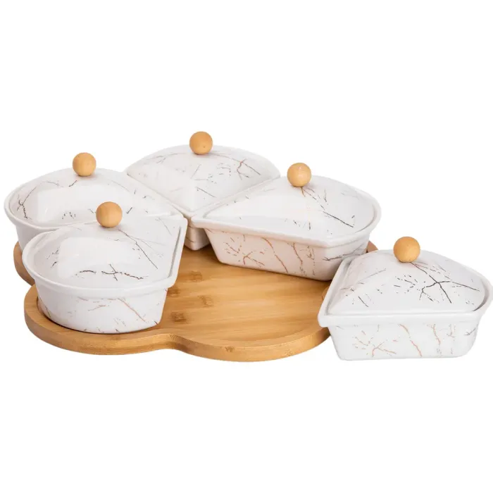 Менажниця керамічна на підставці, що обертається, 5 секцій біла HP-1217 (HP-1217) - изображение 3