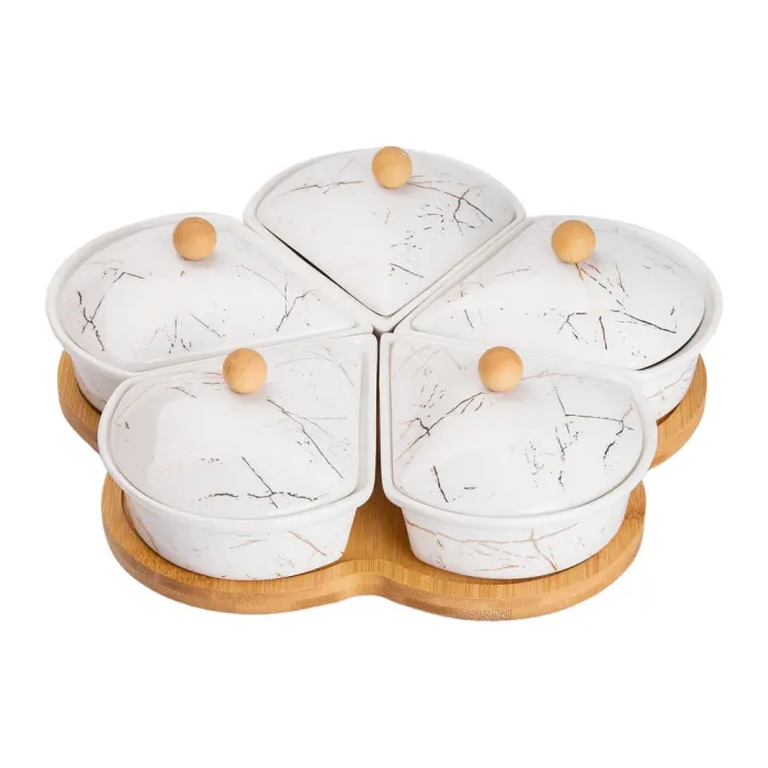 Менажниця керамічна на підставці, що обертається, 5 секцій біла HP-1217 (HP-1217) - изображение 4