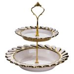 Фруктовниця двоярусна 23х23х24 см порцелянова стійка для закусок біла ML2087 (ML2087)