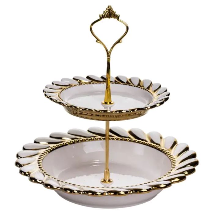 Фруктовниця двоярусна 23х23х24 см порцелянова стійка для закусок біла ML2087 (ML2087) - изображение 1