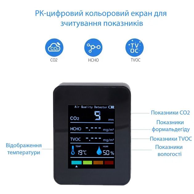 Монітор якості повітря GRILLI 5в1 Black 777663 - зображення 3