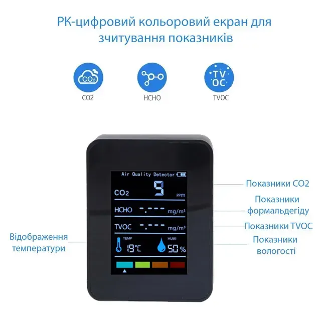 Монітор якості повітря GRILLI 5в1 Black 777663 - зображення 3