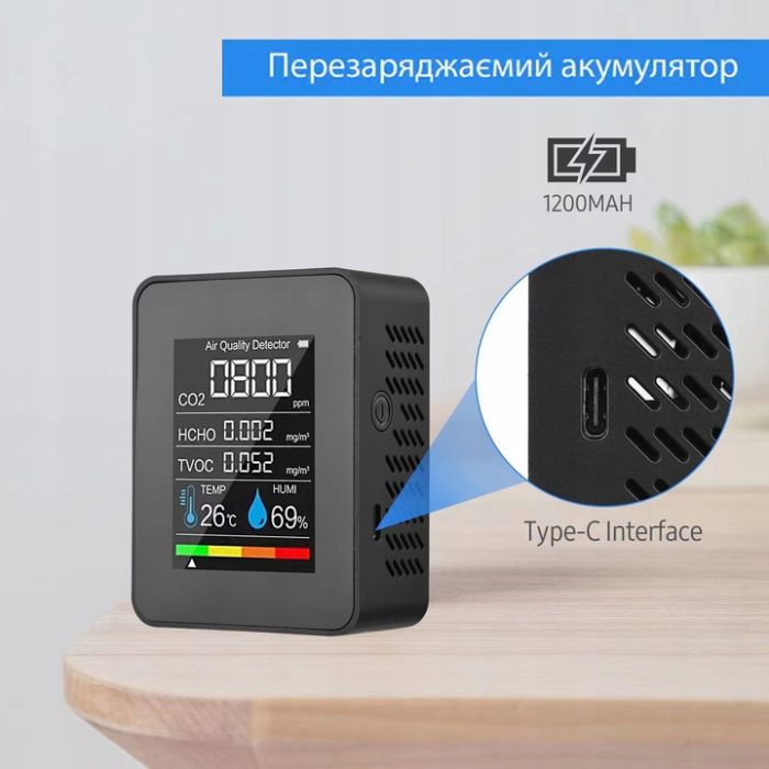 Монітор якості повітря GRILLI 5в1 Black 777663 - зображення 4