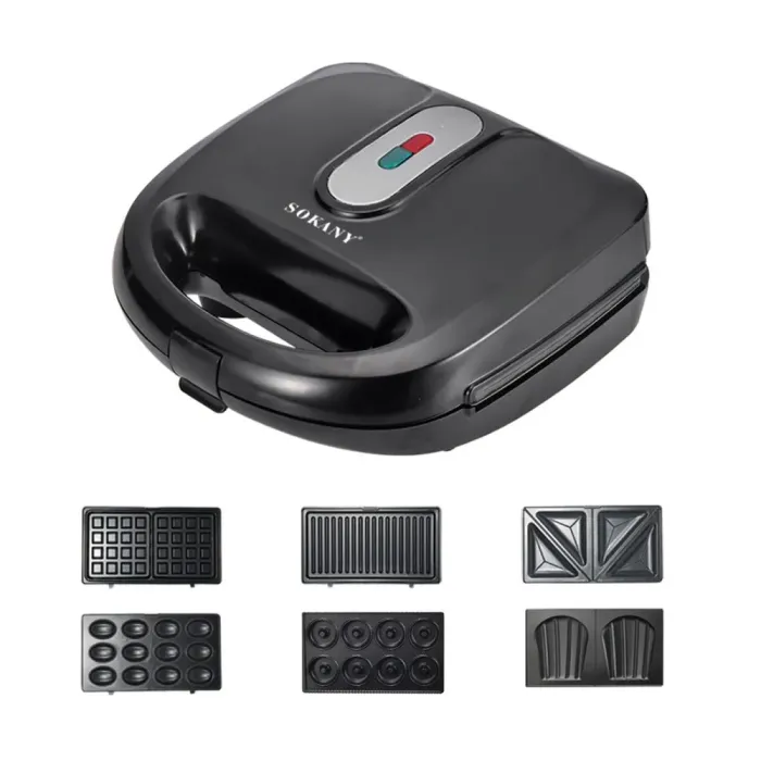 Мультипекар 6 в 1 Sokany з панелями для вафель, горішків, сендвічів, кексів електрична 750 Вт (SK-908) - зображення 1