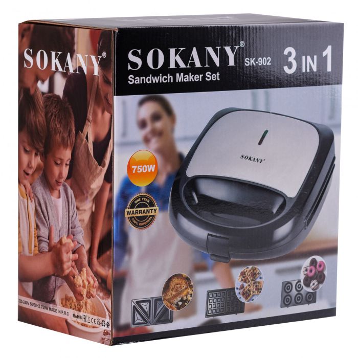 Мультипекарь Sokany 3 в 1 750 Вт антипригарные панели, бутербродница вафельница пончиковница устройство готовки (SK902B) - изображение 10