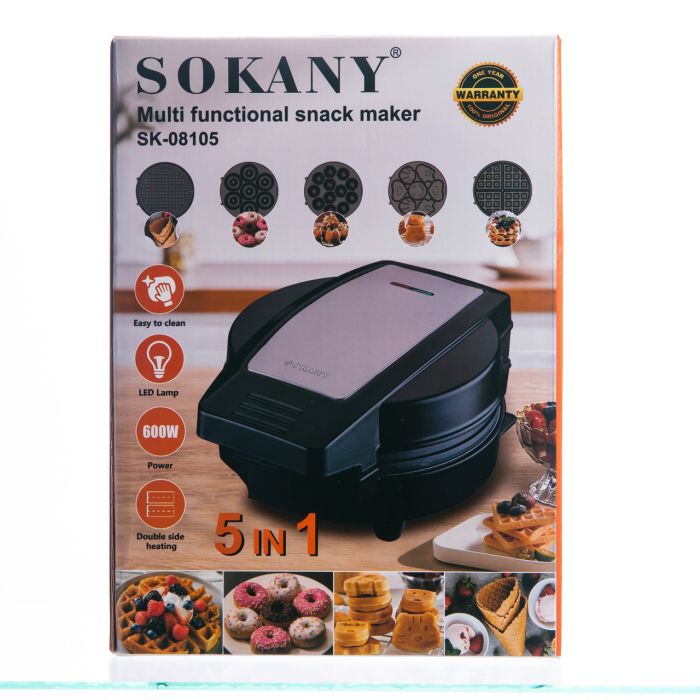 Мультипекар Sokany SK-08105 5 в 1 600 Вт з антипригарними панелями: для вафель, коржів, пончиків, горішків, фігурного печива (SK-08105) - изображение 10