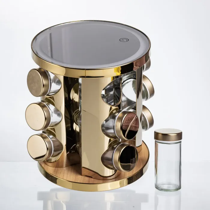 Набір баночок для спецій 12 шт. по 100 мл на підставці з дзеркалом та LED-підсвіткою HP-1358 (HP-1358) - изображение 1