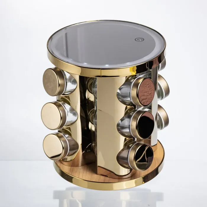 Набір баночок для спецій 12 шт. по 100 мл на підставці з дзеркалом та LED-підсвіткою HP-1358 (HP-1358) - изображение 2