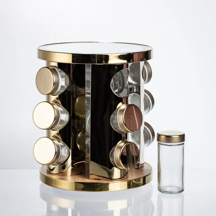 Набір баночок для спецій 12 шт. по 100 мл на підставці з дзеркалом та LED-підсвіткою HP-1358 (HP-1358) - изображение 5