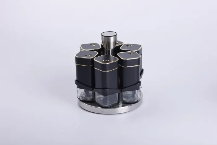 Набір баночок для спецій 6 шт на поставці по 120 мл карусель Чорний (HP-1308) - изображение 1