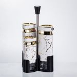 Набір баночок для спецій і рідких текстур 4 предмети на підставці білий мармур HP-1331 (HP-1331)