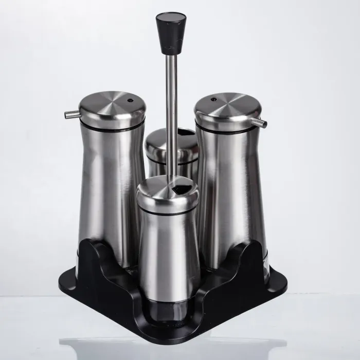Набір баночок для спецій та рідких текстур 4 предмети на підставці, сталь HP-1346 (HP-1346) - зображення 1