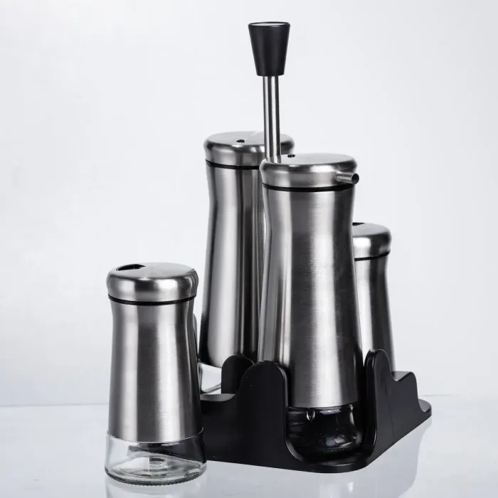 Набір баночок для спецій та рідких текстур 4 предмети на підставці, сталь HP-1346 (HP-1346) - зображення 4