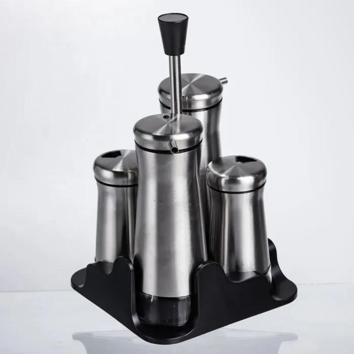 Набір баночок для спецій та рідких текстур 4 предмети на підставці, сталь HP-1346 (HP-1346) - зображення 5