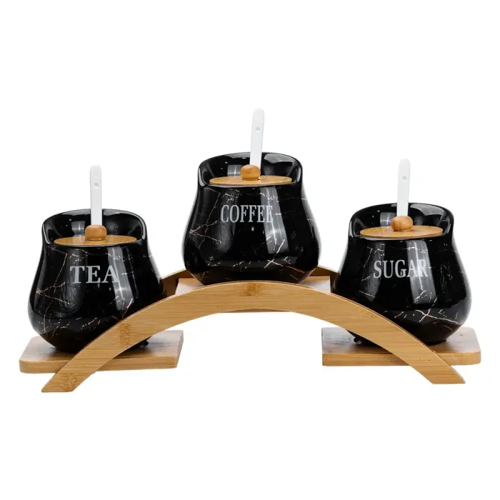 Набор банок для кофе чая по 500 мл с керамическими ложками на деревянной подставке. (HP1244) - изображение 4