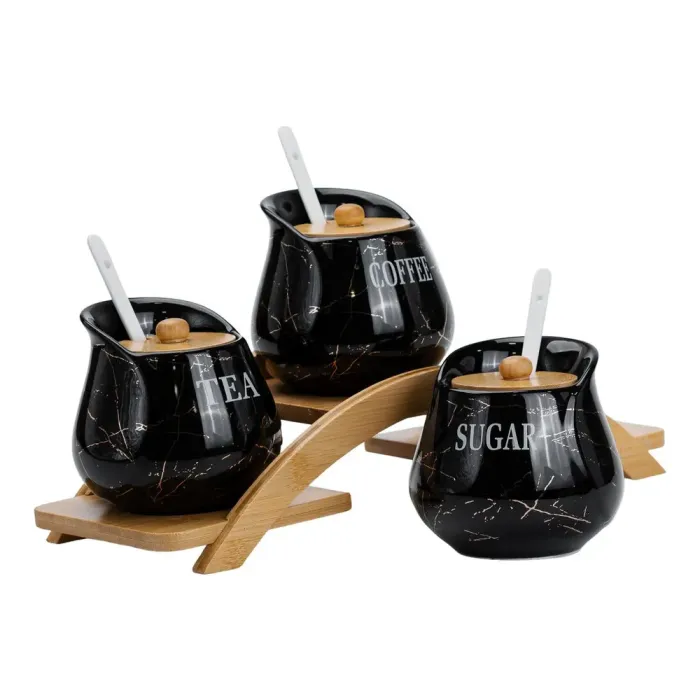 Набор банок для кофе чая по 500 мл с керамическими ложками на деревянной подставке. (HP1244) - изображение 5