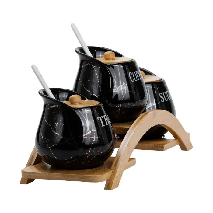 Набор банок для кофе чая по 500 мл с керамическими ложками на деревянной подставке. (HP1244) - изображение 7