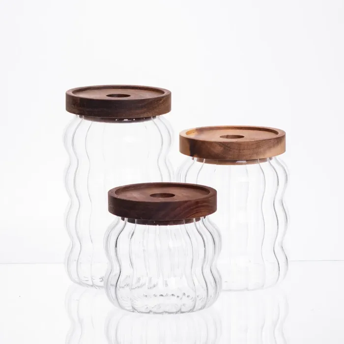 Набір банок для зберігання 3 штуки з бамбуковими кришками 400/600/800 мл 64486-14 (64486-14) - зображення 1