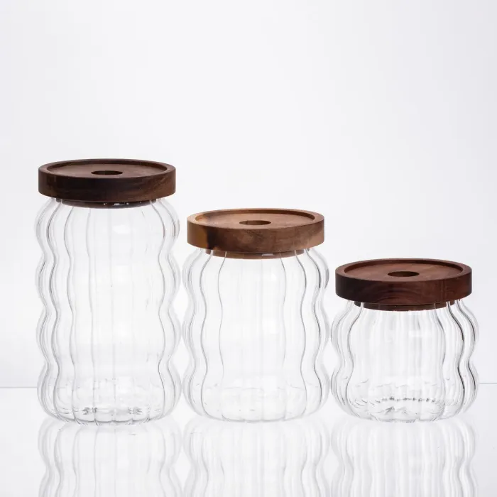 Набір банок для зберігання 3 штуки з бамбуковими кришками 400/600/800 мл 64486-14 (64486-14) - зображення 2