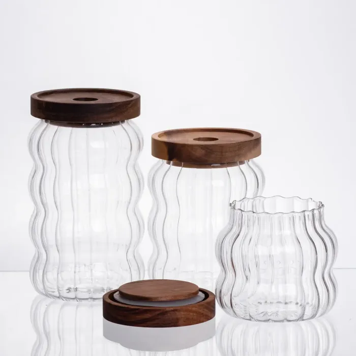 Набір банок для зберігання 3 штуки з бамбуковими кришками 400/600/800 мл 64486-14 (64486-14) - зображення 4